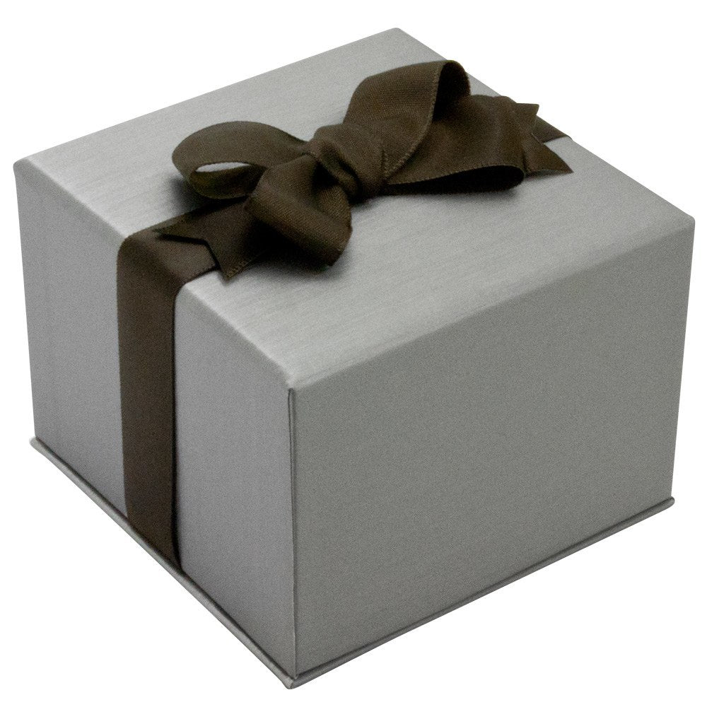 Steel Grey Leatherette Jewelry Bracelet / Watch Pillow Boxes, with Brown Ribbon