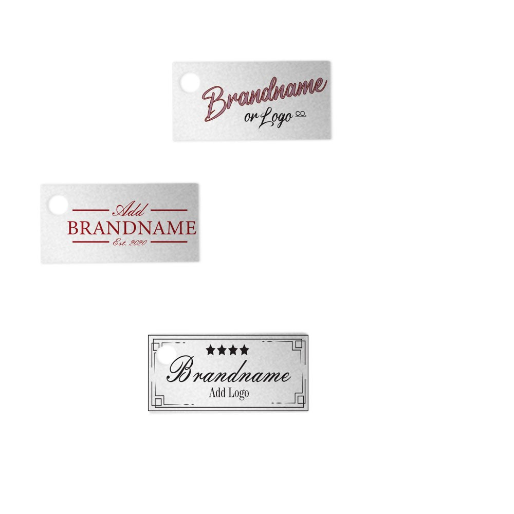 Shimmer Silver Custom Hang Tag Rectangle - 1" x 1/2" (300 pcs)