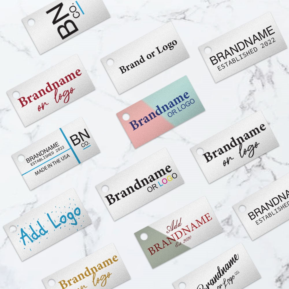 Shimmer Silver Custom Hang Tag Rectangle - 1" x 2" (100 pcs)