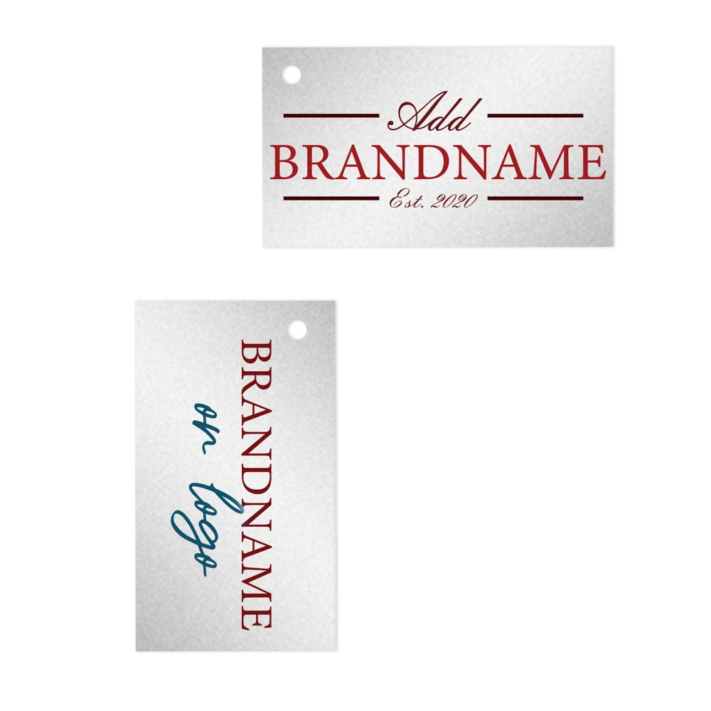 Shimmer Silver Custom Hang Tag Rectangle - 1" x 2" (100 pcs)
