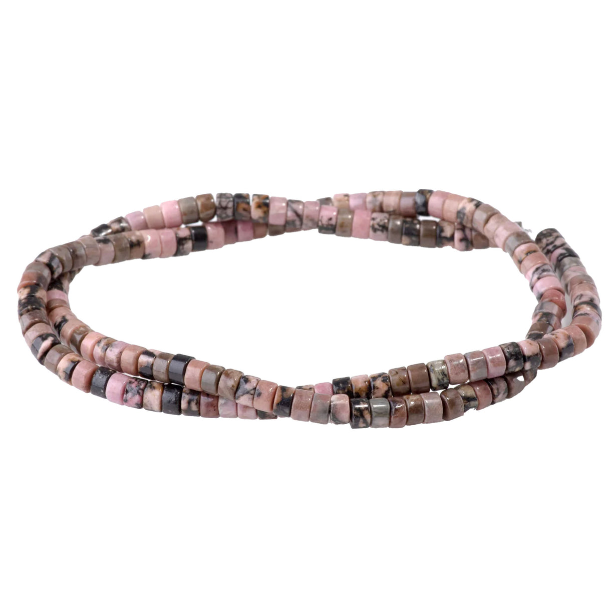 Rhodonite with Matrix 2x4mm Heishi Beads - Natural Pink Gemstone Strand
