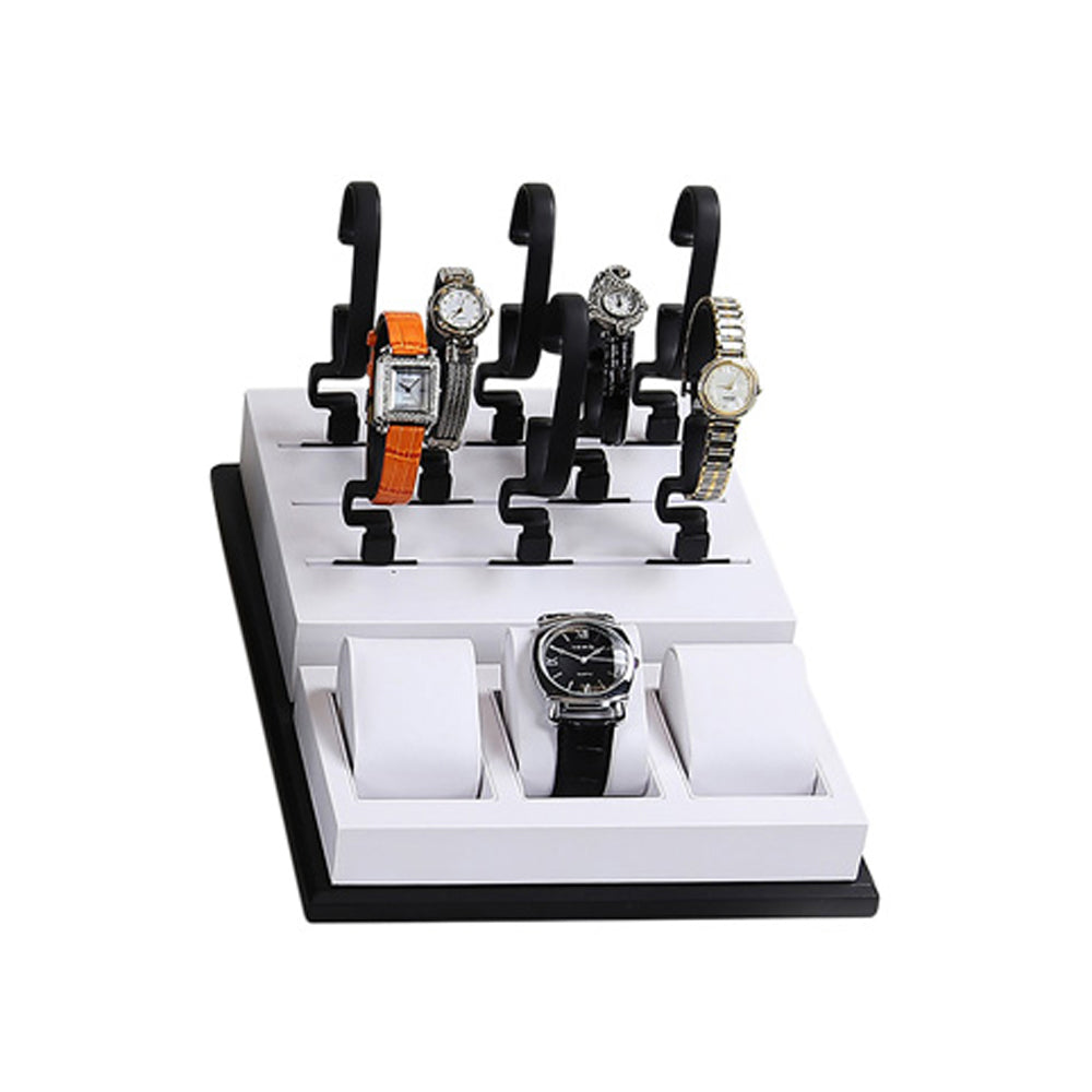 11 Watch Black and White Leatherette Versatile Watch Display Set
