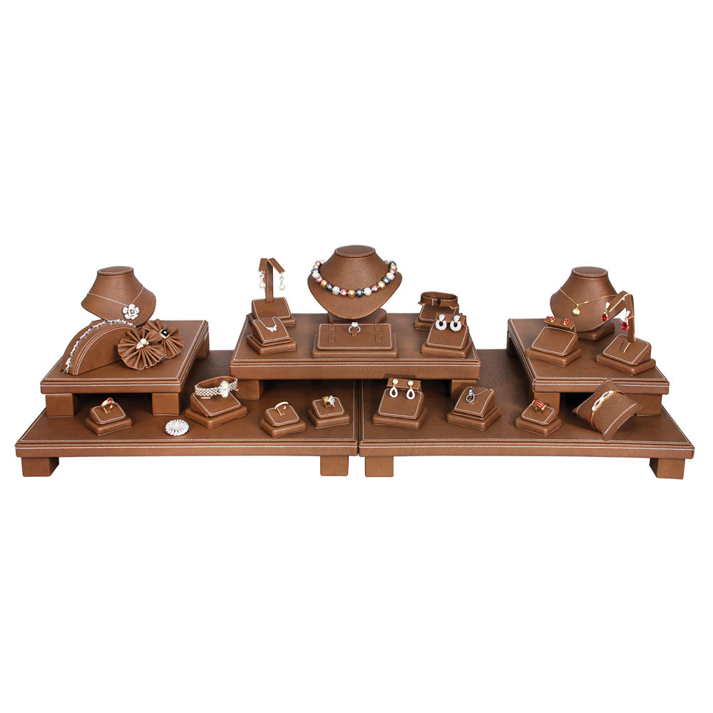 26-Piece Cognac Faux Leatherette with White Stitching Showcase Set 35