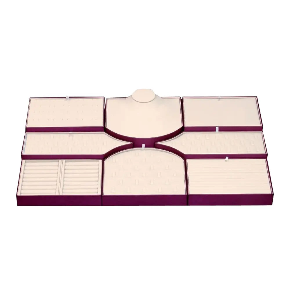 8 Piece Beige & Brown Leatherette Jewelry Showcase Display Set