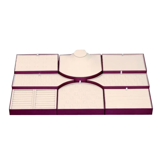 8 Piece Beige & Brown Leatherette Jewelry Showcase Display Set