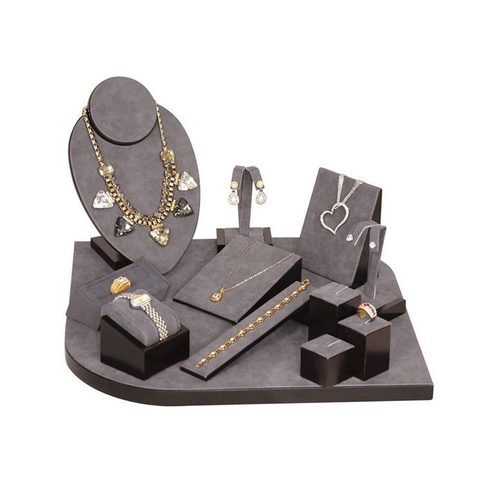 13-Piece Grey Suede W/ Black Trim Jewelry Display Set