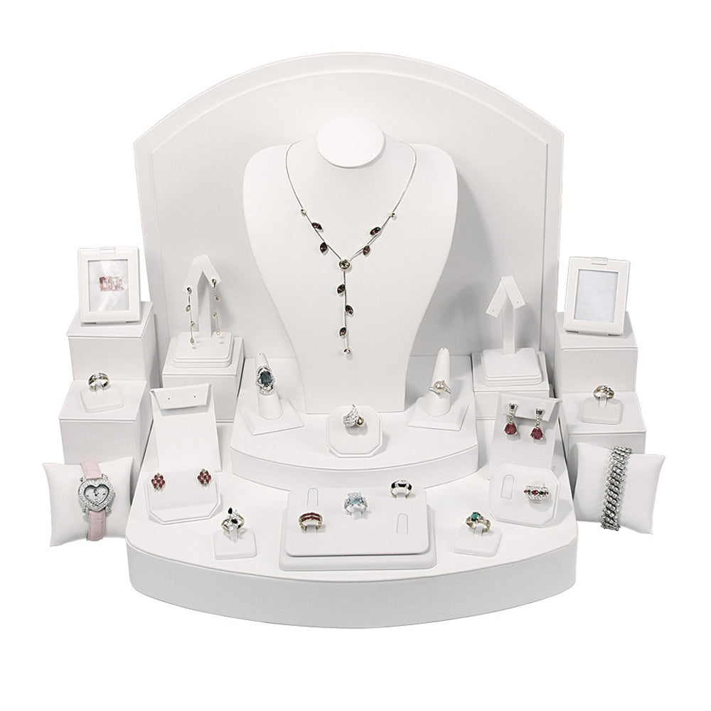 28-Piece White Leatherette Jewelry Display Set