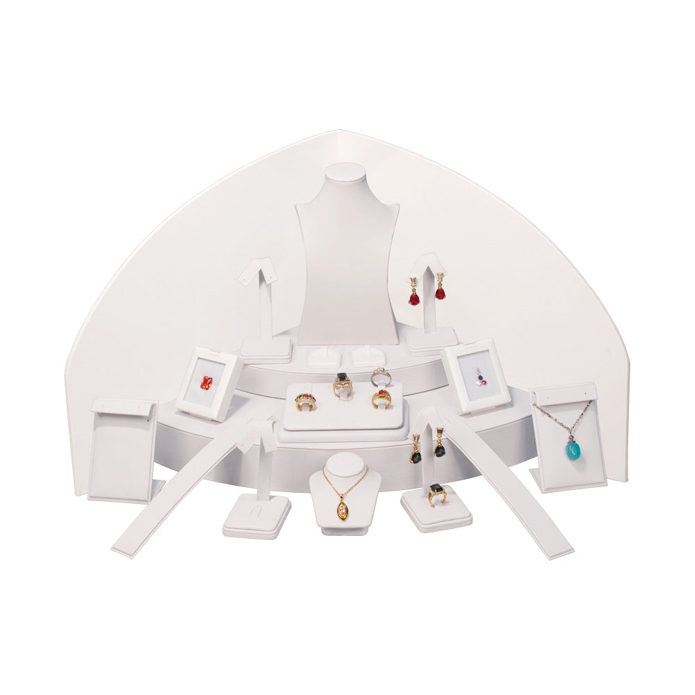 18-Piece White Leatherette Jewelry Display Set