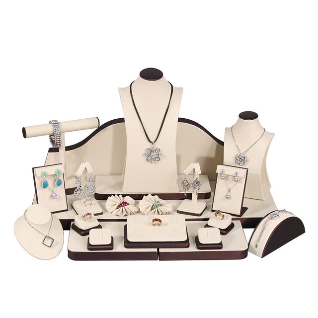 24-Piece Beige & Brown Steel Leatherette Jewelry Display Set