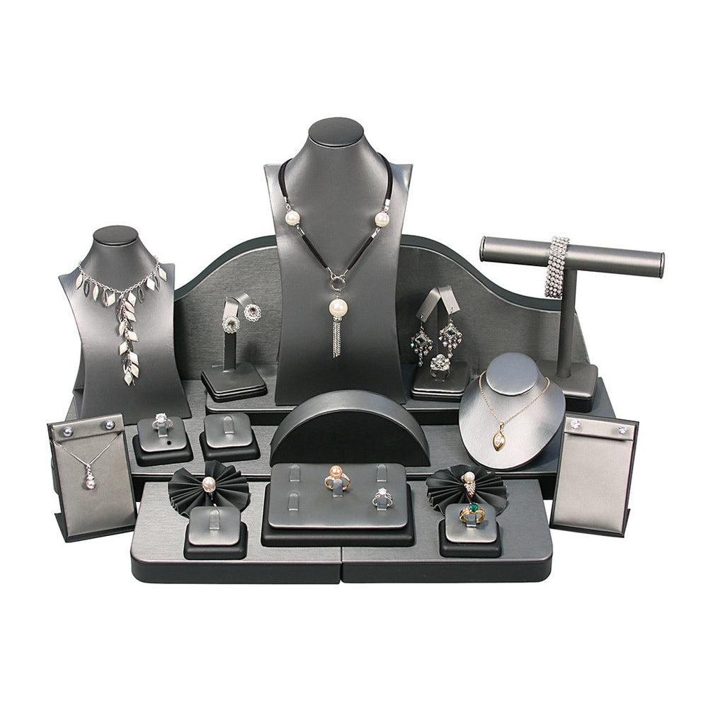 24-Piece Steel Grey W/ Black Trim Jewelry Display Set