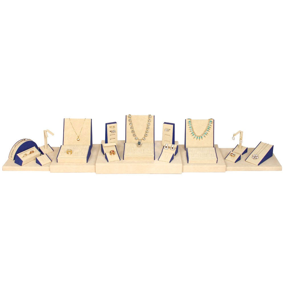 24-Piece Cream Vintage W/ Blue Leatherette Jewelry Display Set