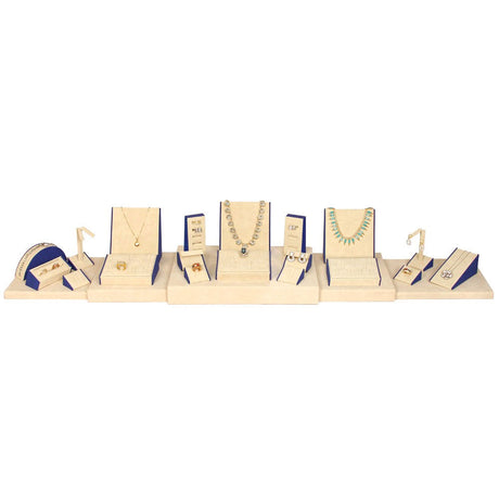 24-Piece Cream Vintage W/ Blue Leatherette Jewelry Display Set