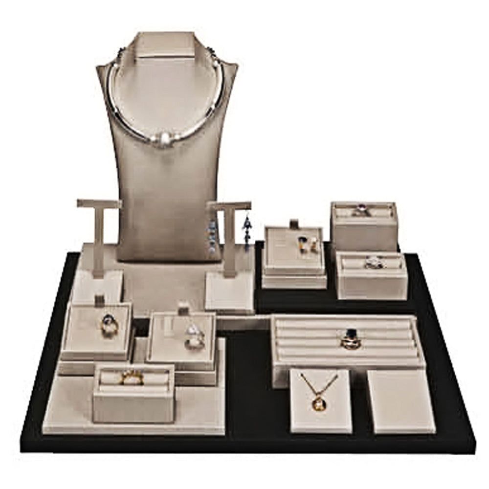 16-Piece Luna Gold W/ Black Trim Jewelry Showcase Display Set