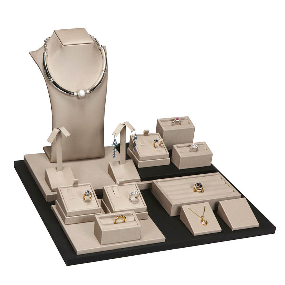 16-Piece Luna Gold W/ Black Trim Jewelry Showcase Display Set