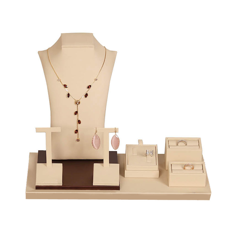 16-Piece Beige & Brown Jewelry Showcase Display Set