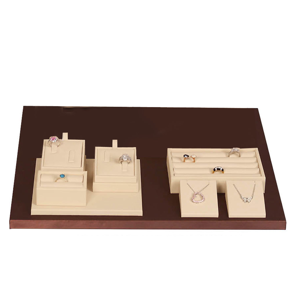 16-Piece Beige & Brown Jewelry Showcase Display Set