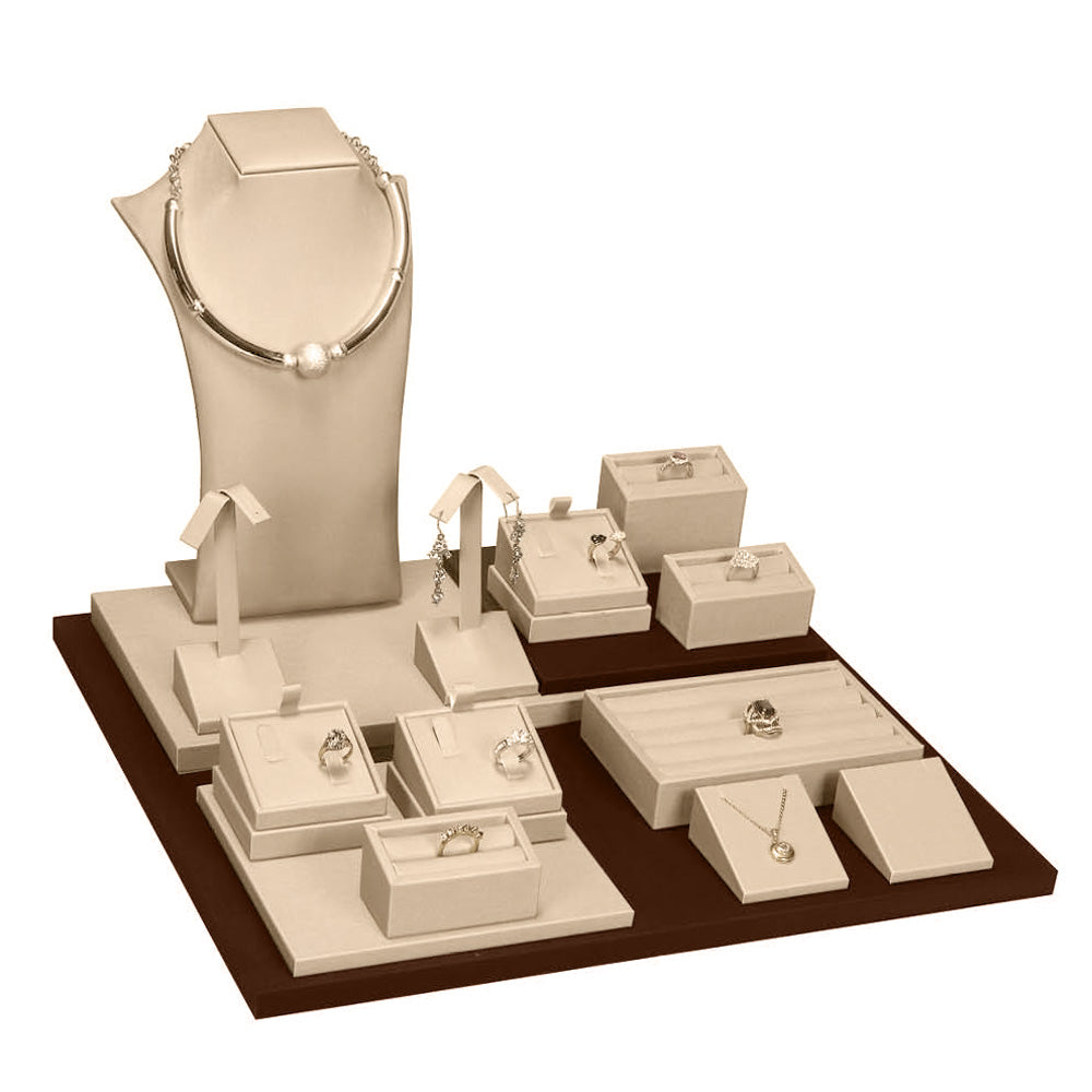 16-Piece Beige & Brown Jewelry Showcase Display Set