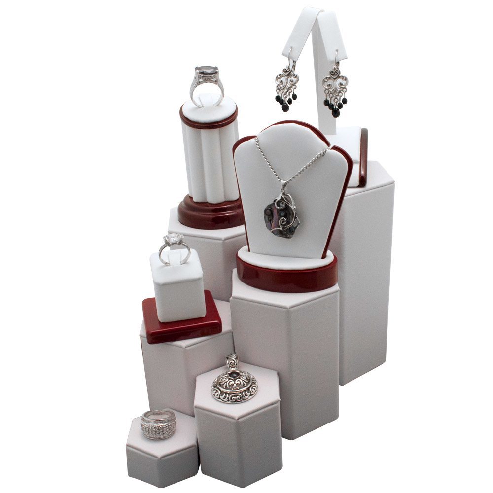 White Leatherette 6 Piece Display Shelf Riser Set