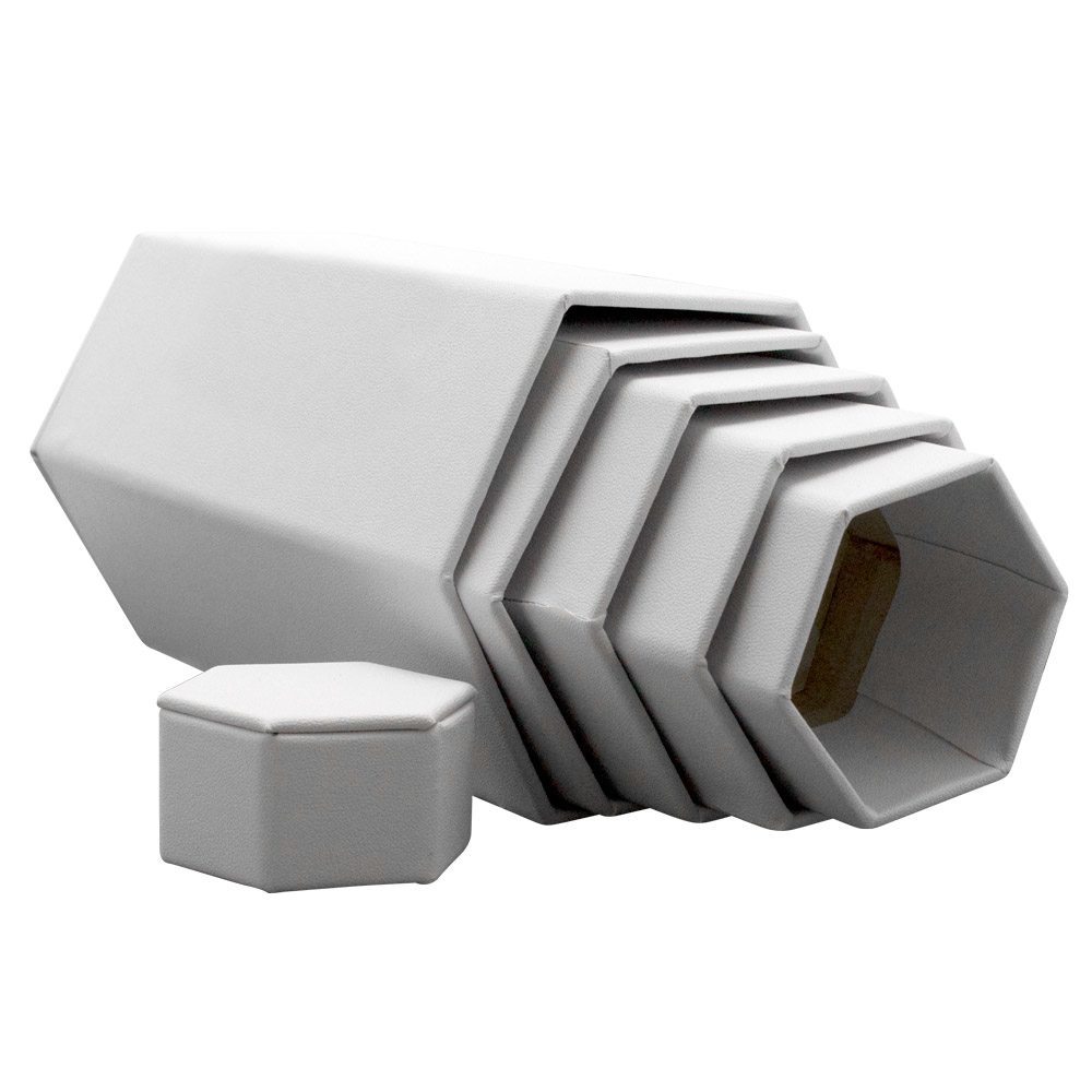 White Leatherette 6 Piece Display Shelf Riser Set