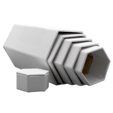 White Leatherette 6 Piece Display Shelf Riser Set