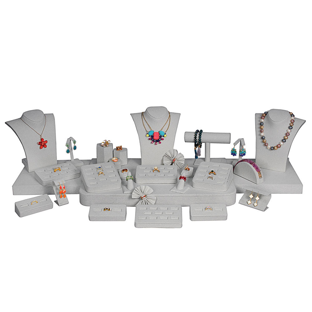 29-Piece Grey Linen Jewelry Showcase Display Set