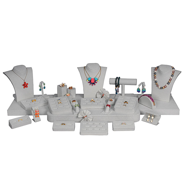 29-Piece Grey Linen Jewelry Showcase Display Set