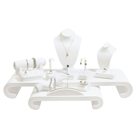 White Leatherette 17 Piece Jewelry Display Set
