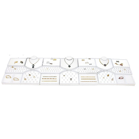 White Leatherette 18 Piece Jewelry Display Set
