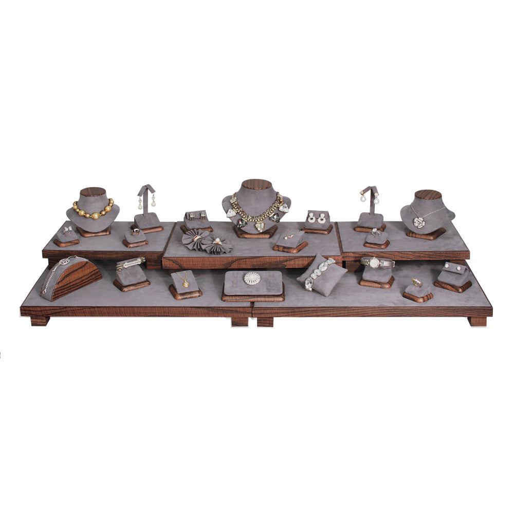 26-Piece Grey Faux Suede and Wood Grain Finish Trim Showcase Set 35
