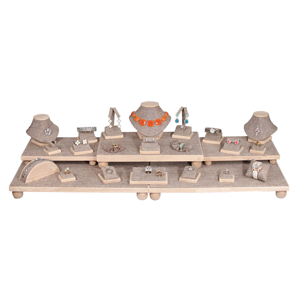 26-Piece Burlap Linen with Wood Trim Showcase Set 35