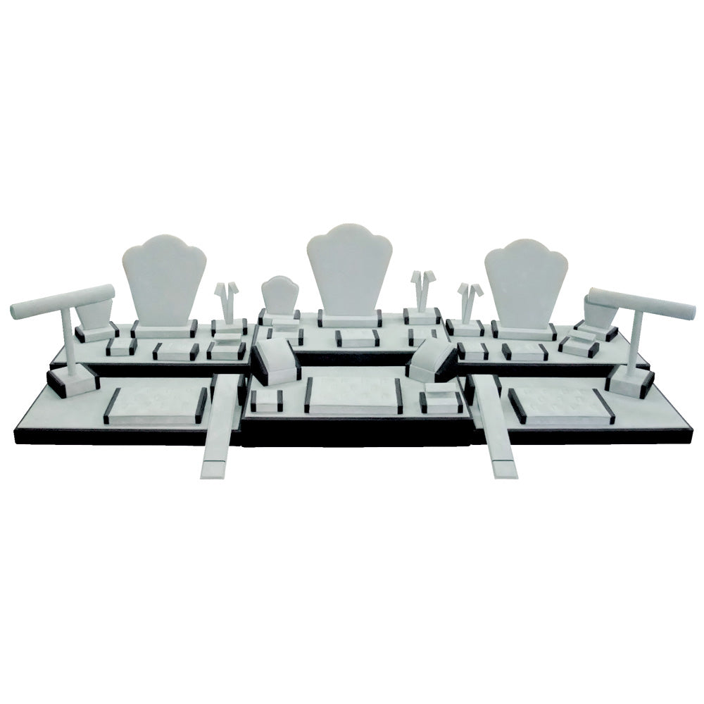 35-Piece Grey Suede & Black Leather Trim Jewelry Showcase Display Set