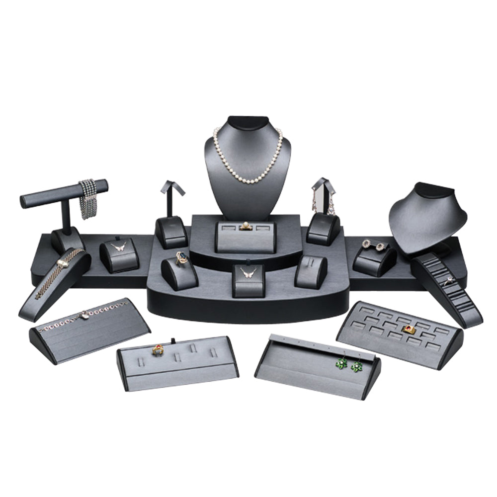 21-Piece Steel Grey & Black Leatherette Jewelry Display Set