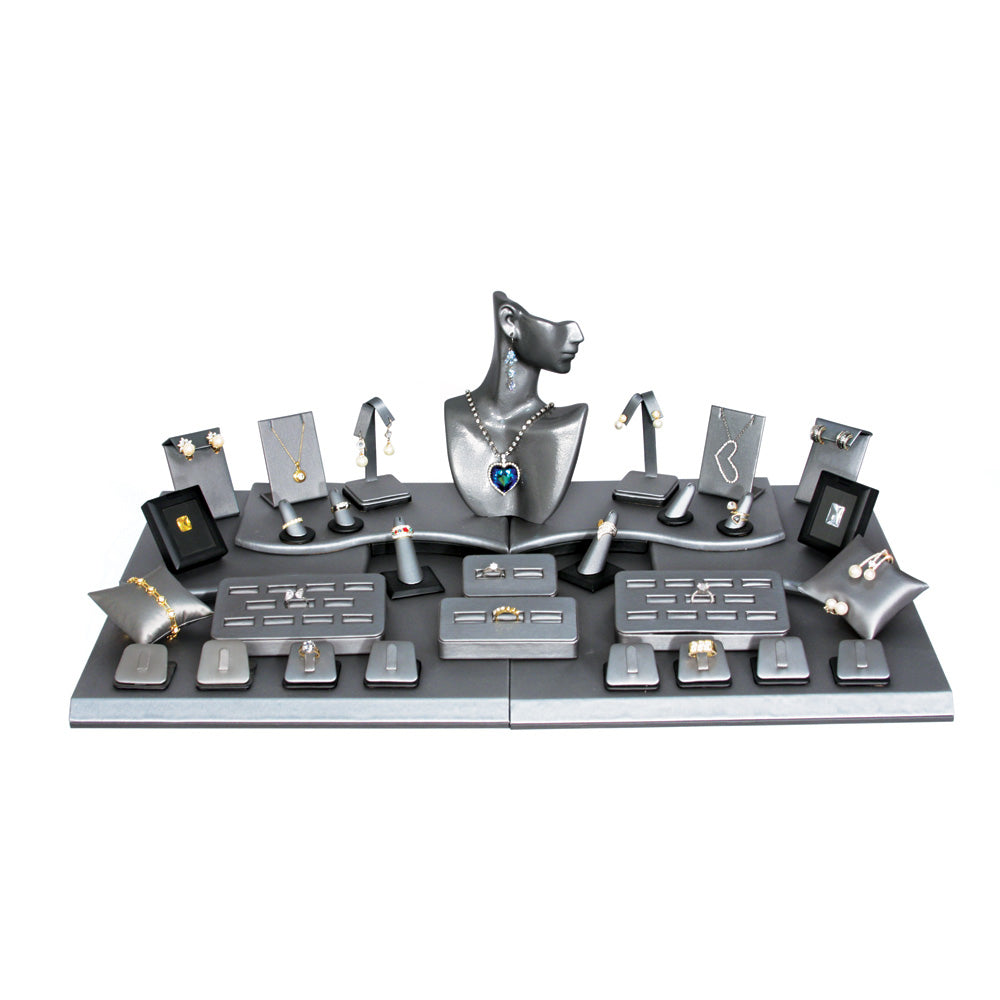 35-Piece Steel Grey W/ Black Trim Jewelry Display Set