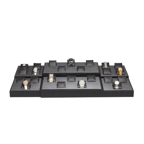 Steel Grey Leatherette Watch Display Set Holds 30 Watches