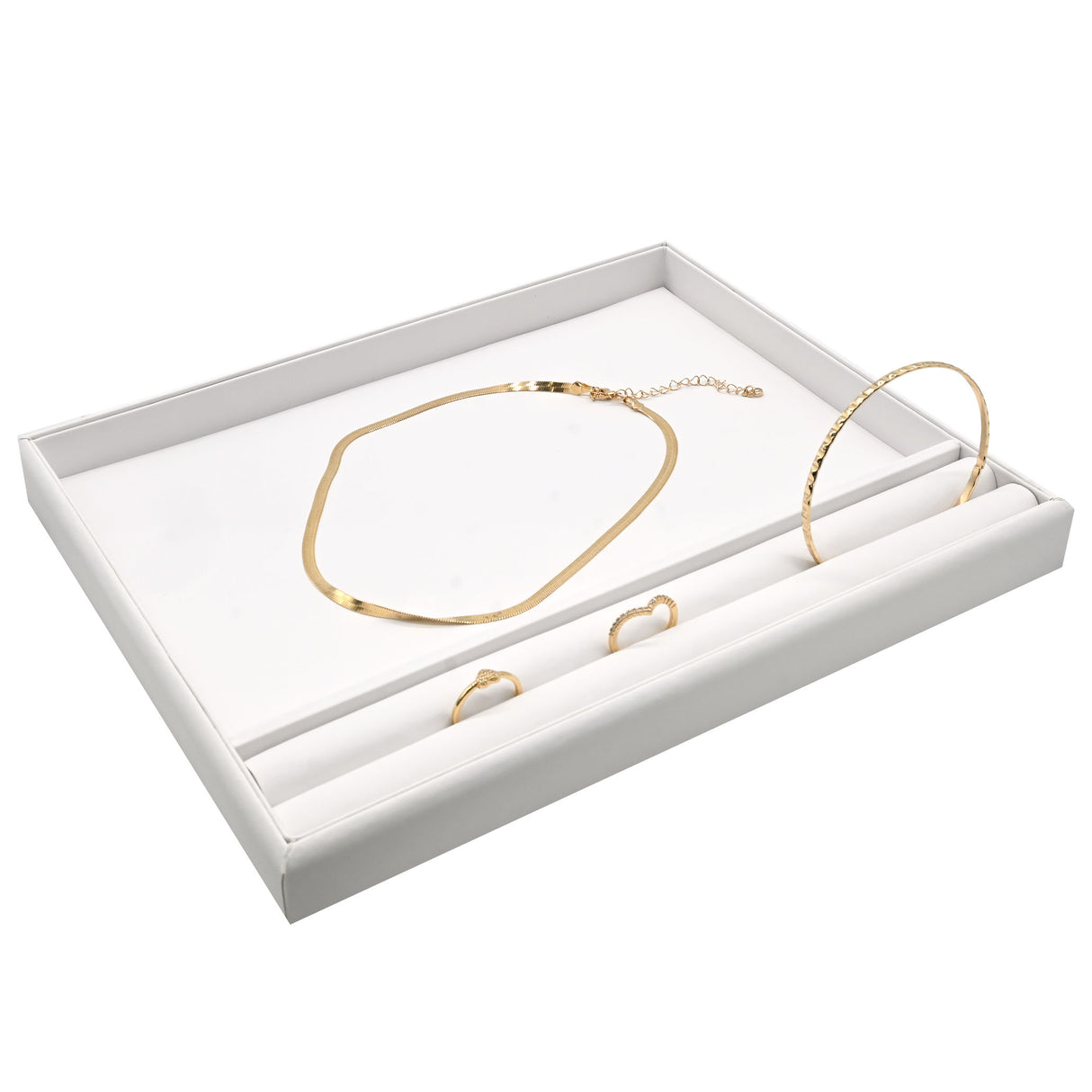 White Leatherette Stone Sorting Display Tray – 10-1/2" x 8-1/2" x 1"