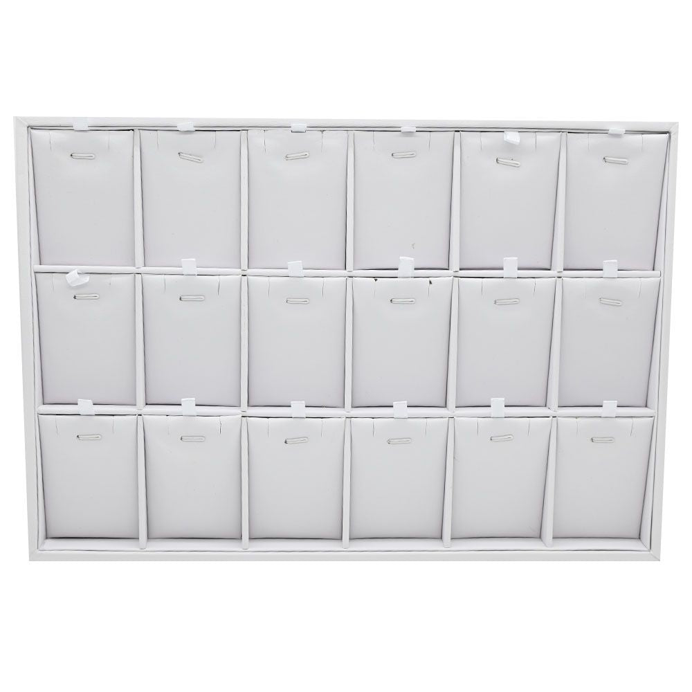 18 Compartment White Leatherette Jewelry Pendant Display Tray