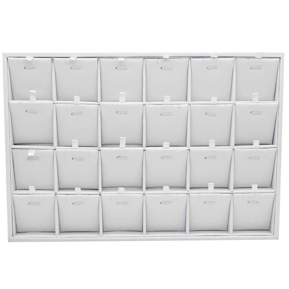 24 Compartment White Leatherette Jewelry Pendant Display Tray