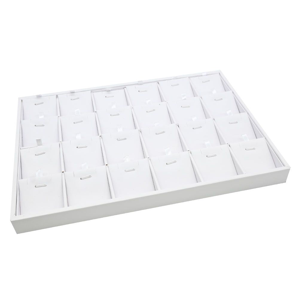 24 Compartment White Leatherette Jewelry Pendant Display Tray