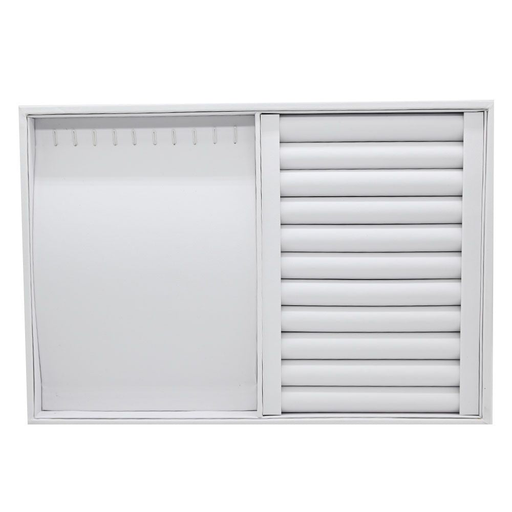 White Leatherette Bracelet and Ring Combination Showcase Display Tray