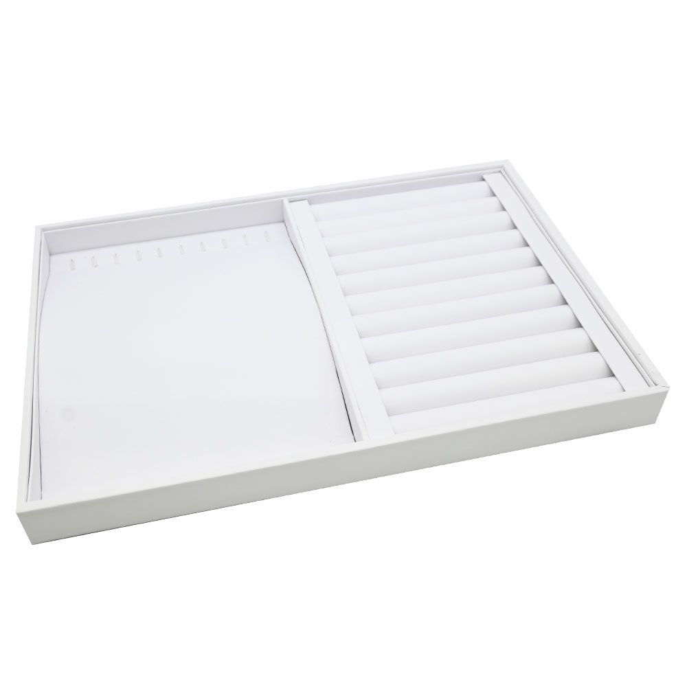 White Leatherette Bracelet and Ring Combination Showcase Display Tray