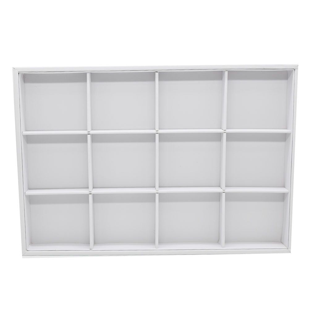 12 Compartment White Leatherette Jewelry Showcase Display Tray