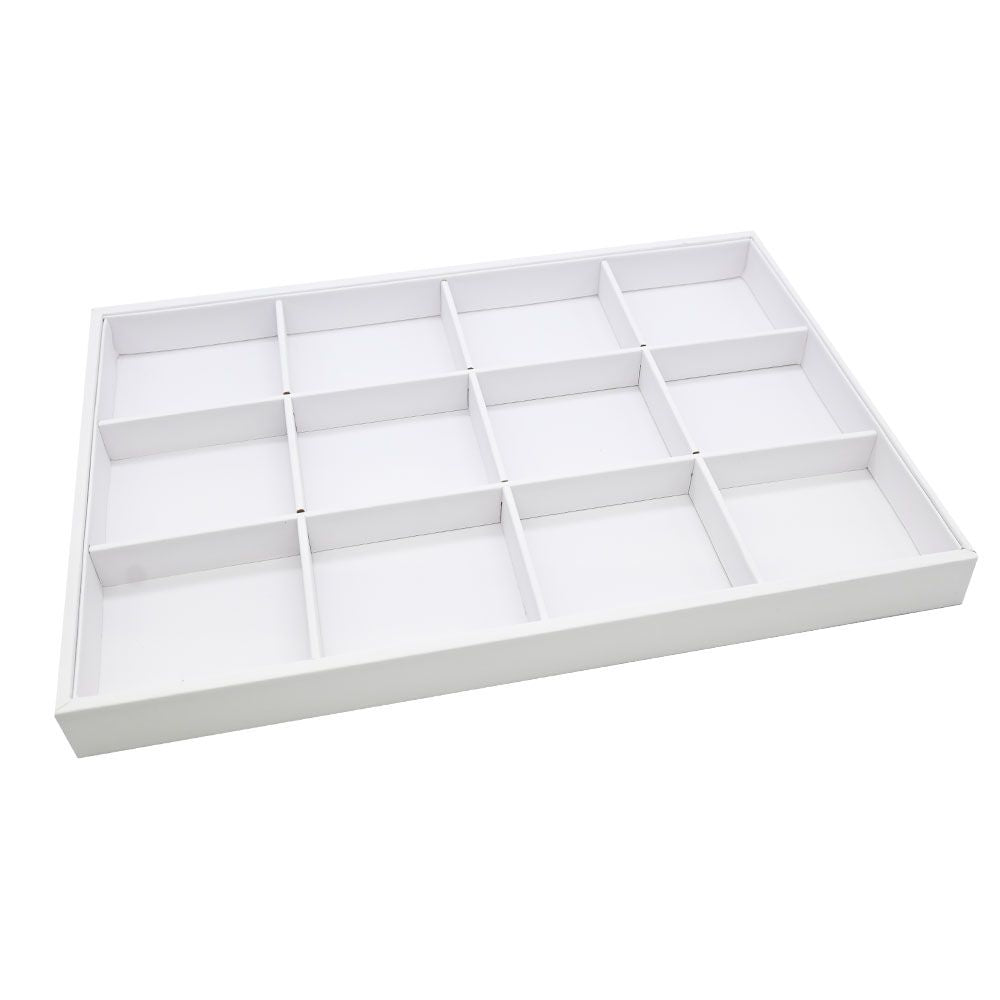 12 Compartment White Leatherette Jewelry Showcase Display Tray