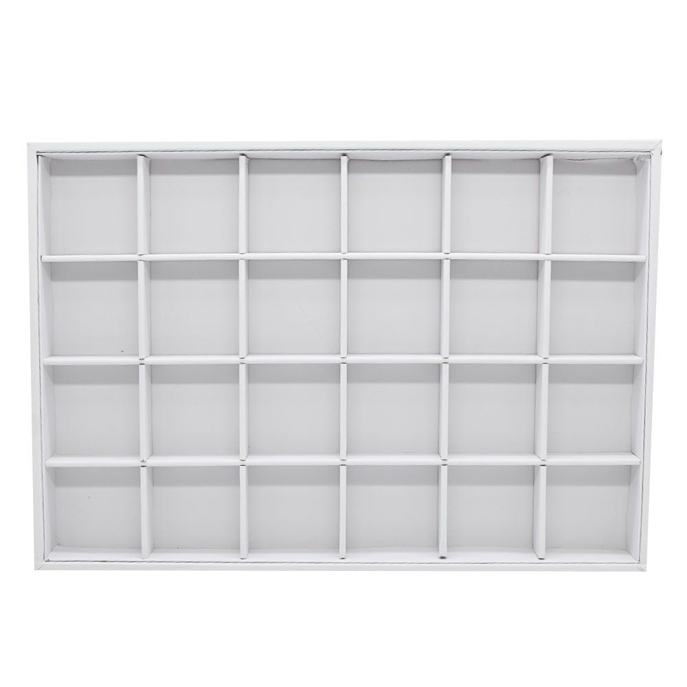 24 Compartment White Leatherette Jewelry Showcase Display Tray