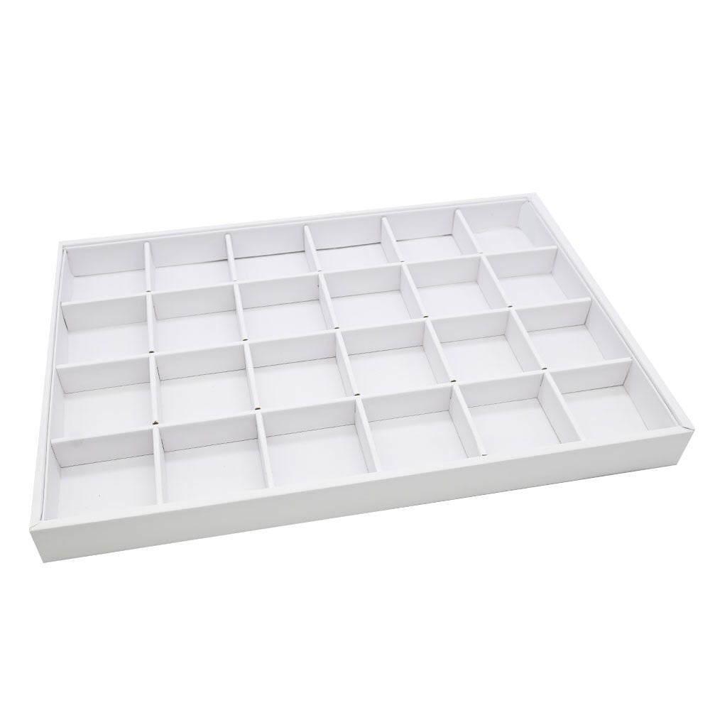 24 Compartment White Leatherette Jewelry Showcase Display Tray