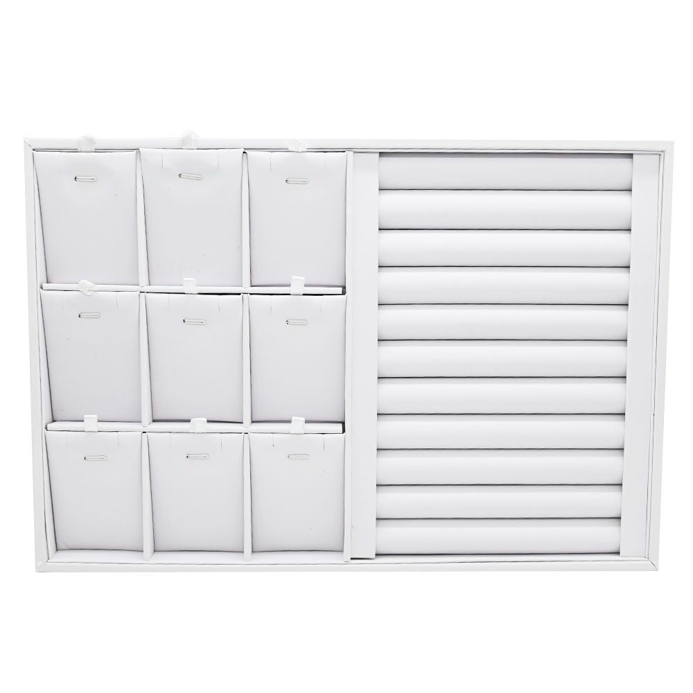 White Leatherette Jewelry Pendant and Ring Combination Showcase Display Tray