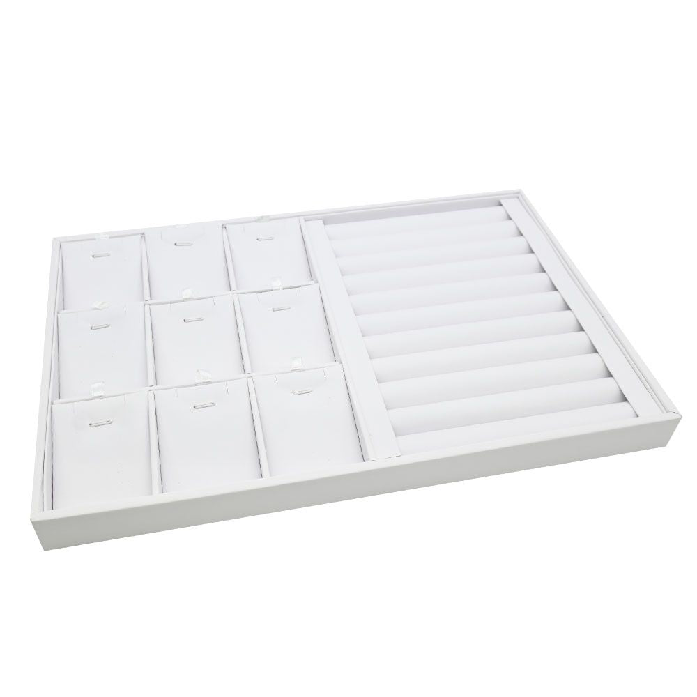 White Leatherette Jewelry Pendant and Ring Combination Showcase Display Tray
