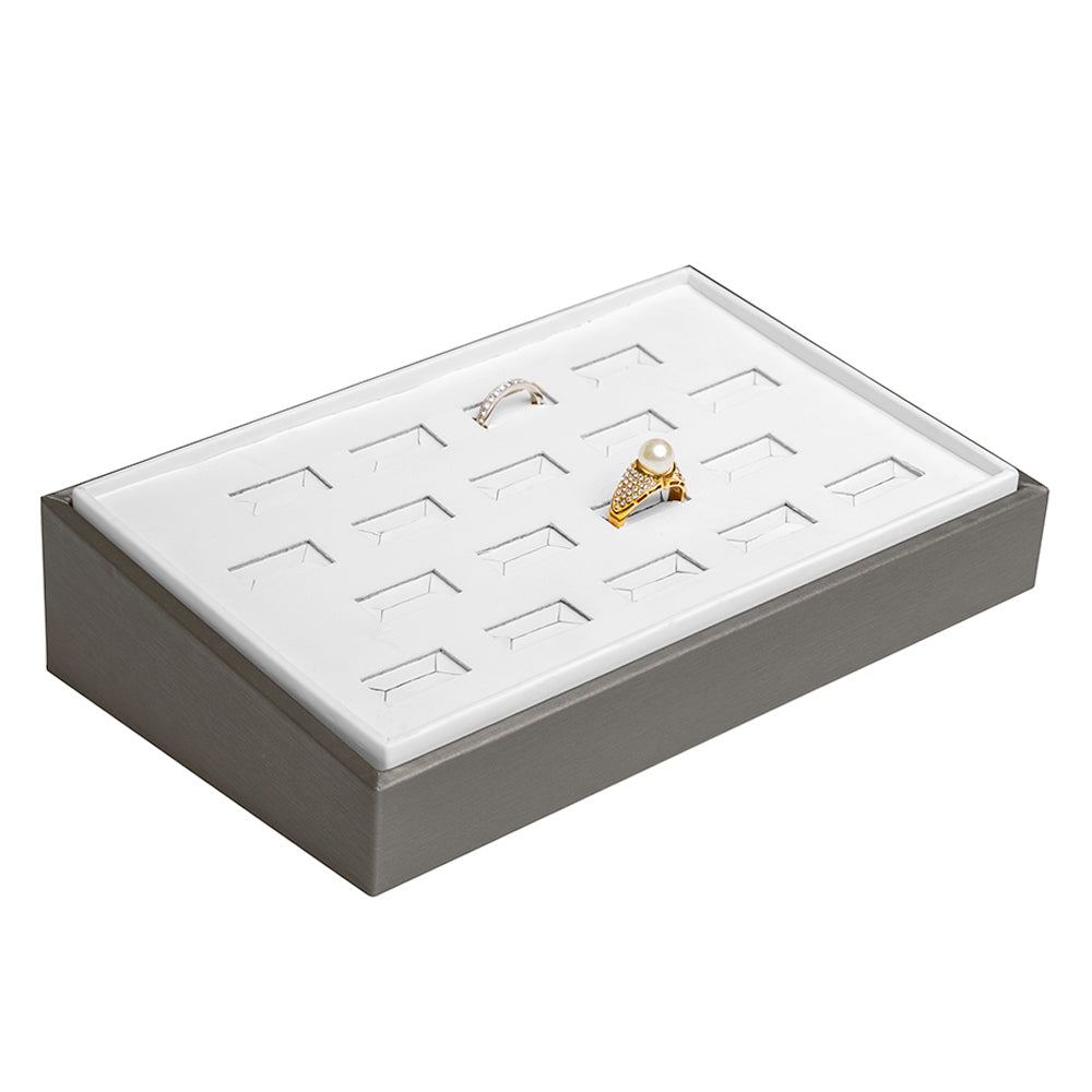 Steel Grey Leatherette 18 Slot Jewelry Ring Display Tray