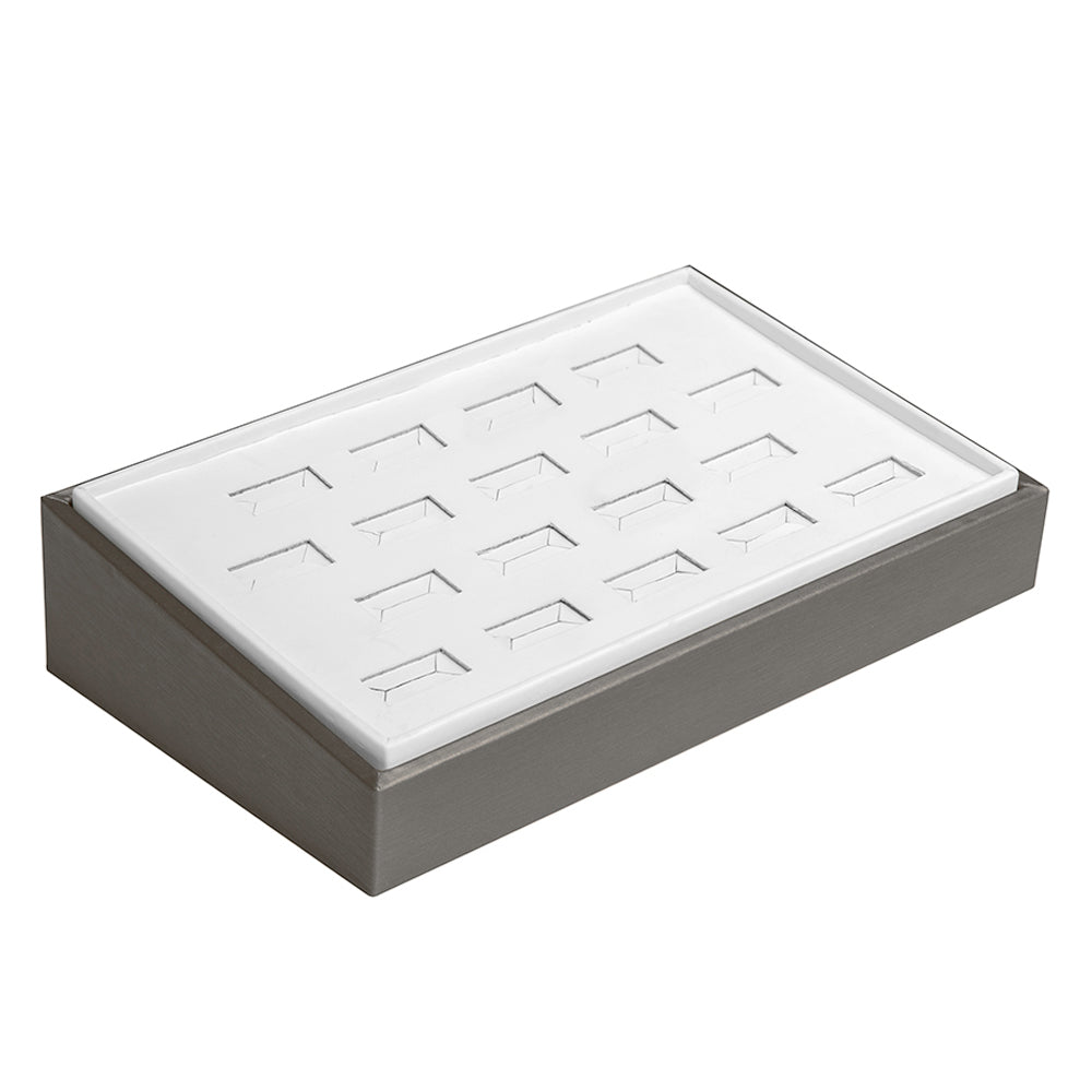 Steel Grey Leatherette 18 Slot Jewelry Ring Display Tray