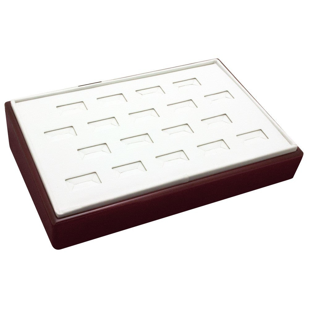 Red Rosewood 18 Slot Jewelry Ring Display Tray