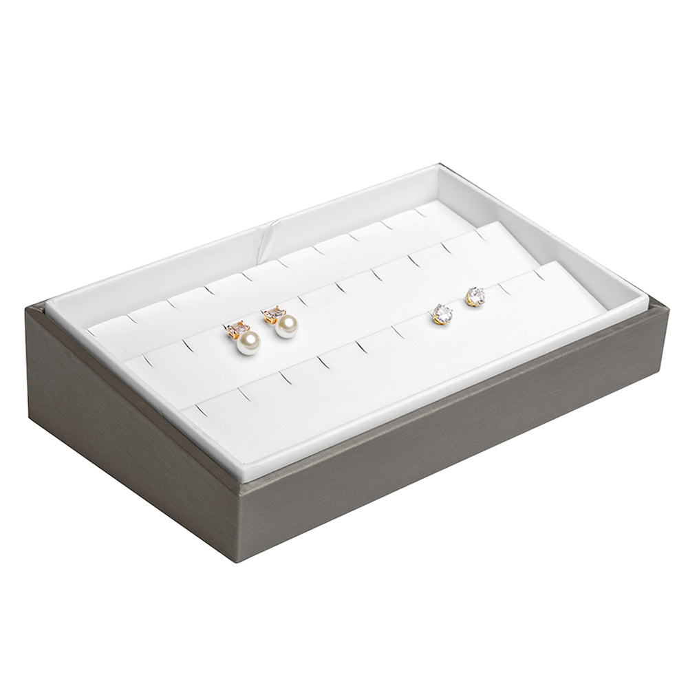 Steel Grey Leatherette Jewelry Earring / Pendant Display Tray, Holds 15 Items